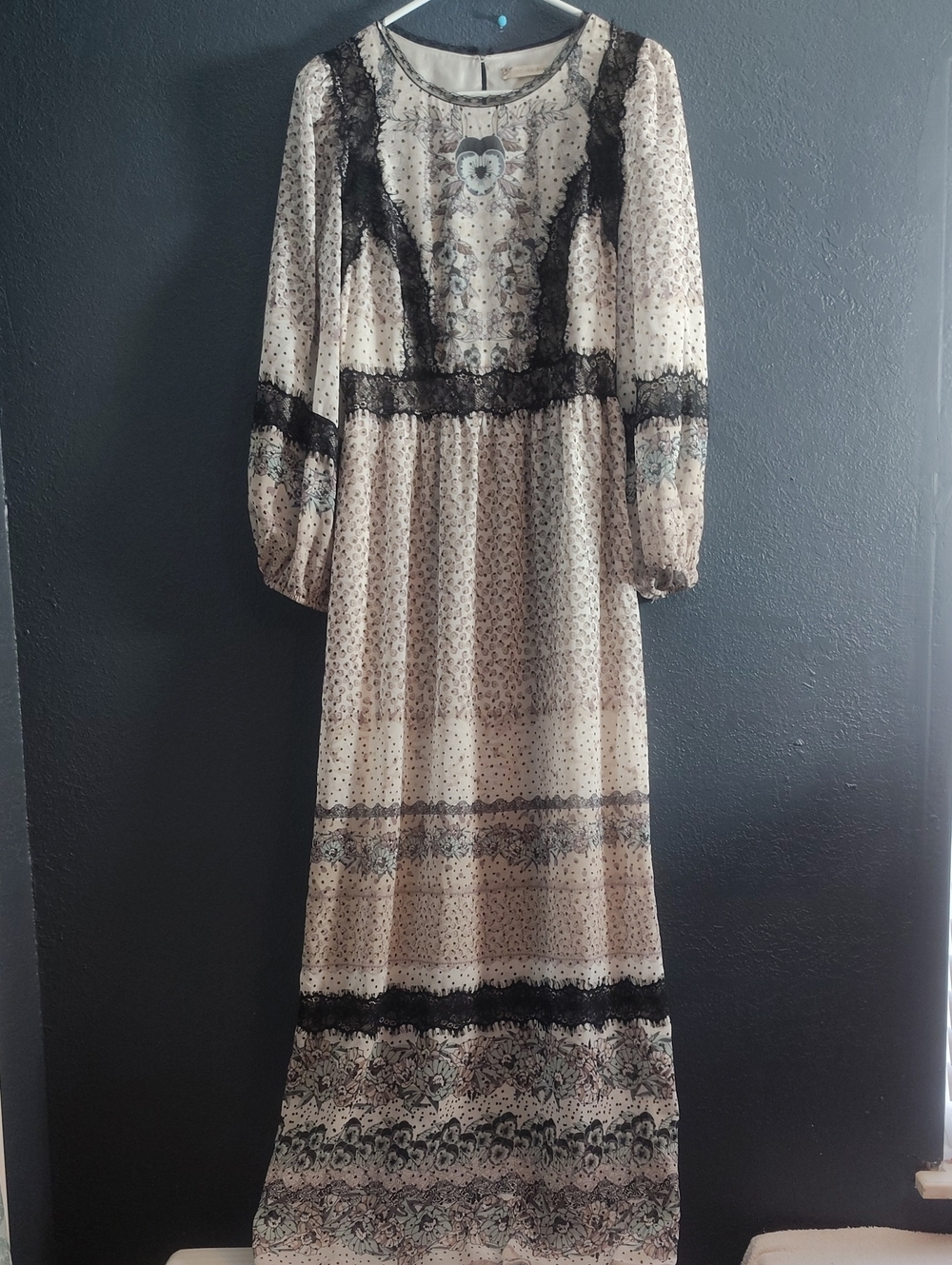 Chelsea & Violet Western Boho Lace Prairie Victorian Maxi Dress Medium